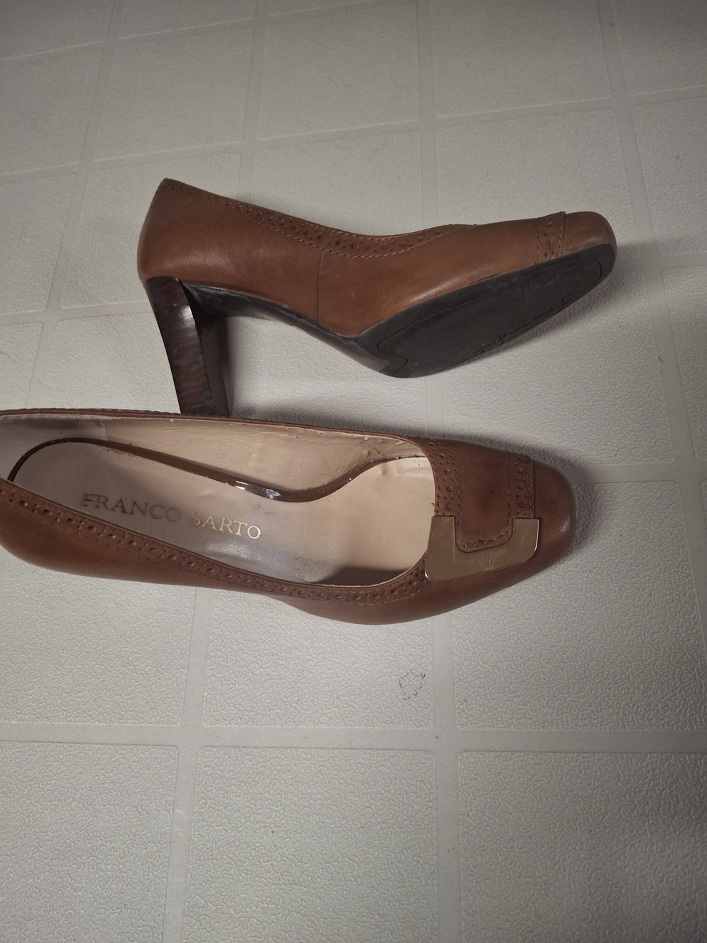 Franco Sarto Brown Leather Mid Heel Pumps